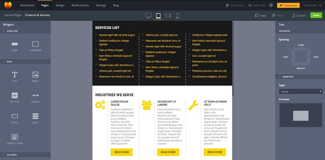 How to make an industrial website - services list